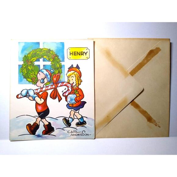 Henry Christmas Greeting Card Famous Comics 1951 King Features Carl Anderson - Picture 2 of 5